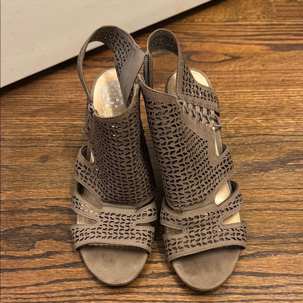 Vince Camuto Brown Heels with Intricate Design